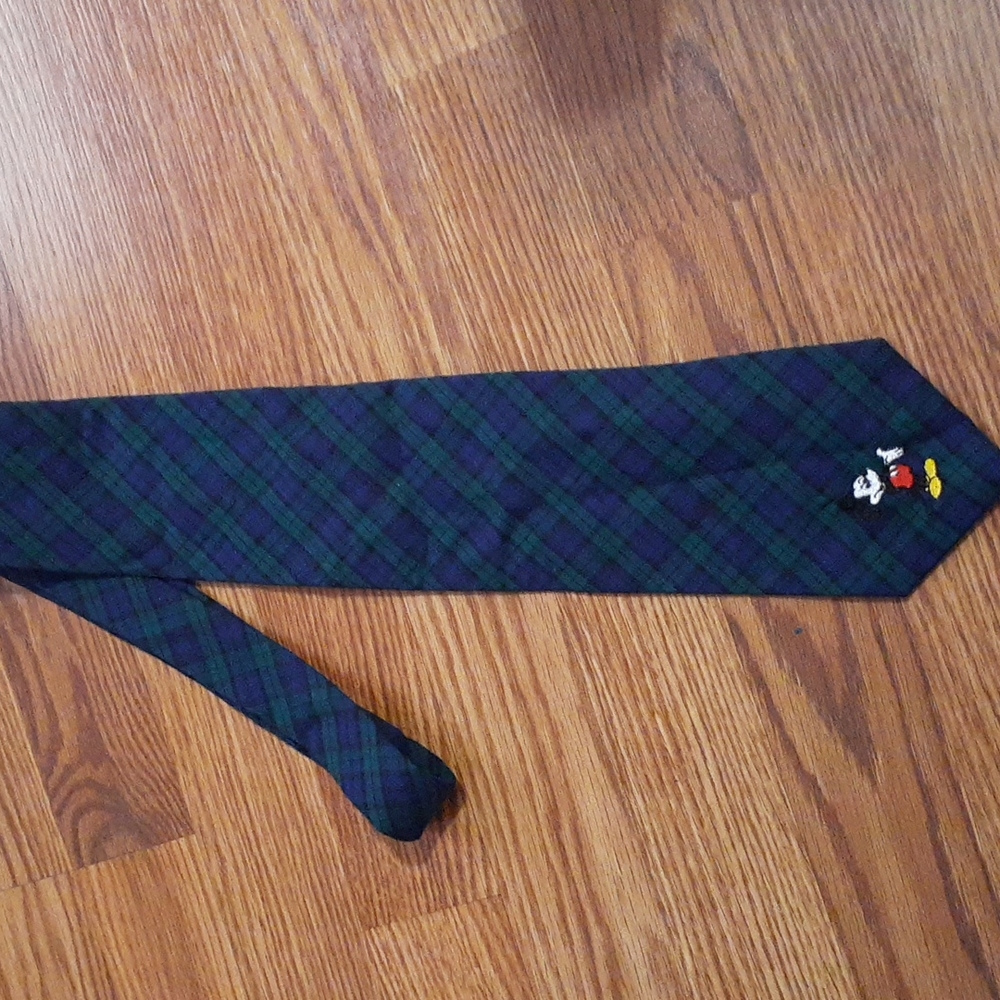 VINTAGE Mickey Plaid Tie with embroidered micket at bottom